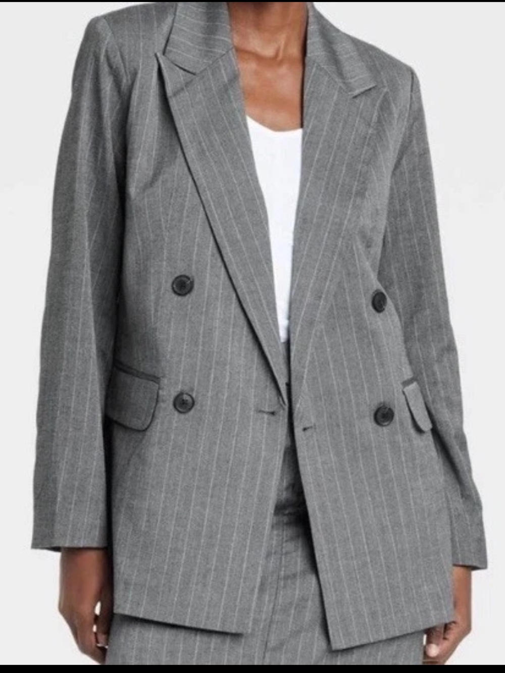 a new day Gray Pinstripe Double-Breasted Blazer